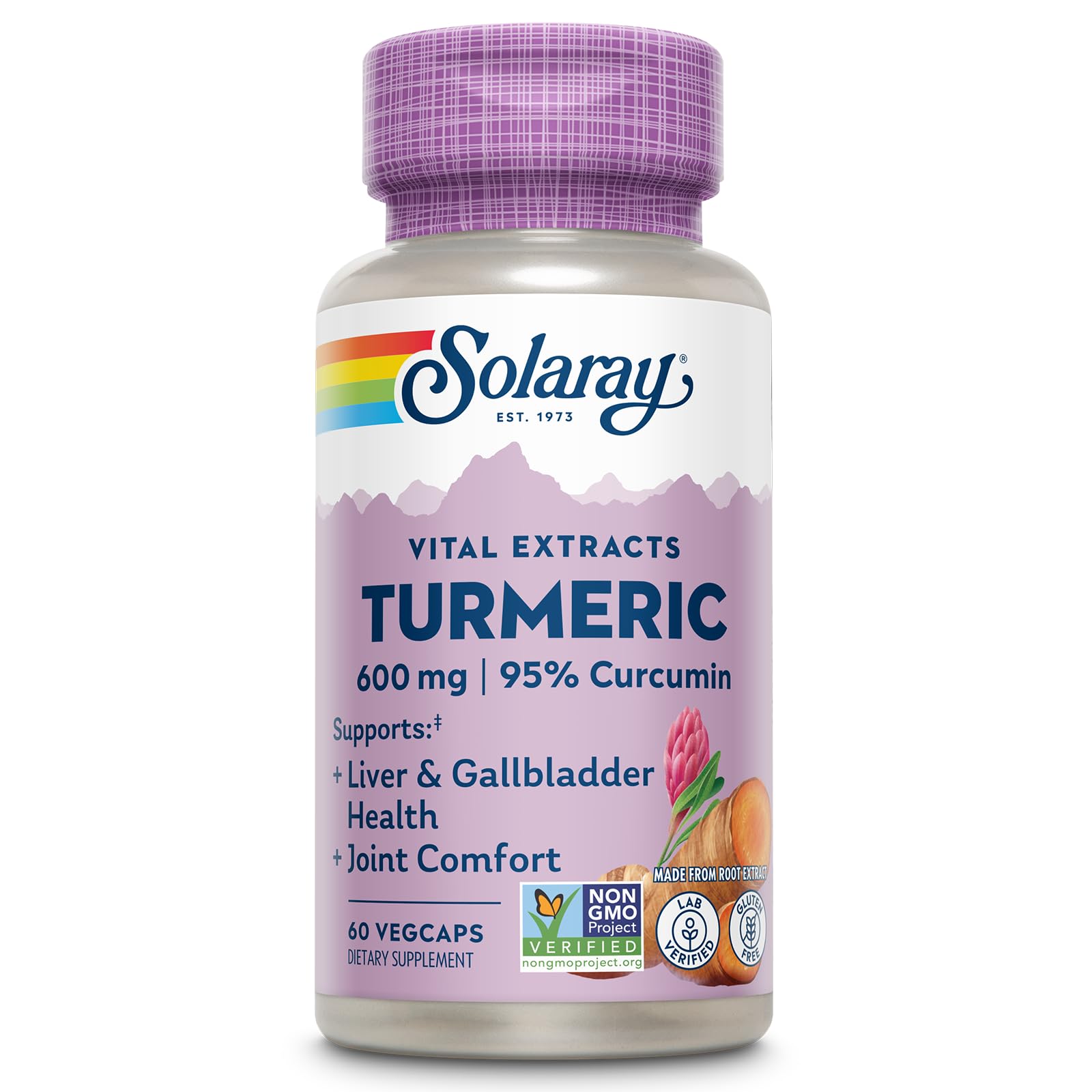 SOLARAY Turmeric supplement bottle front showing 600mg potency for daily joint wellness