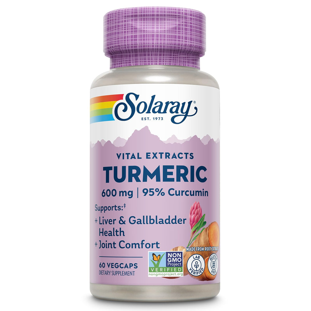 SOLARAY Turmeric supplement bottle front showing 600mg potency for daily joint wellness