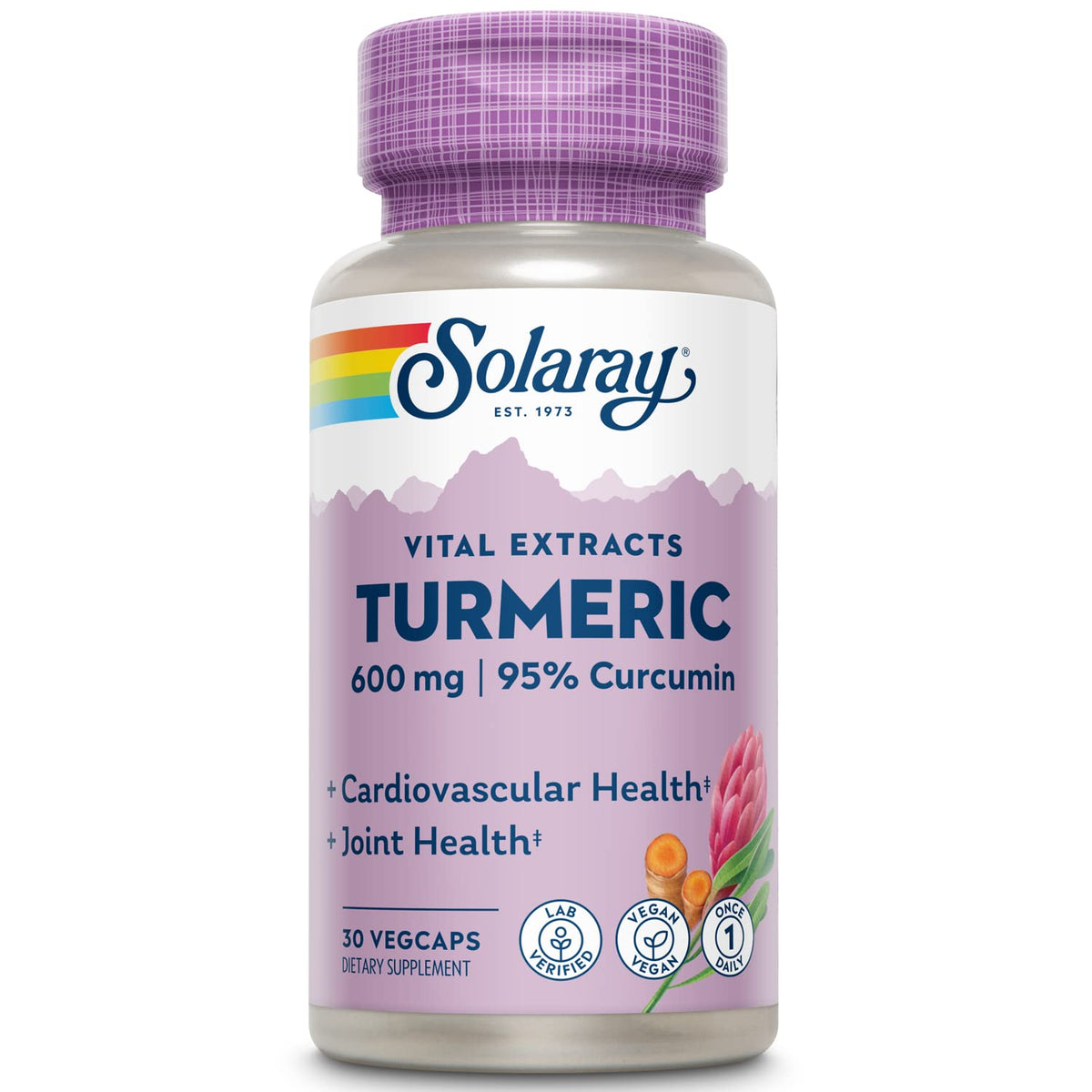SOLARAY turmeric supplement bottle supports potential daily joint comfort