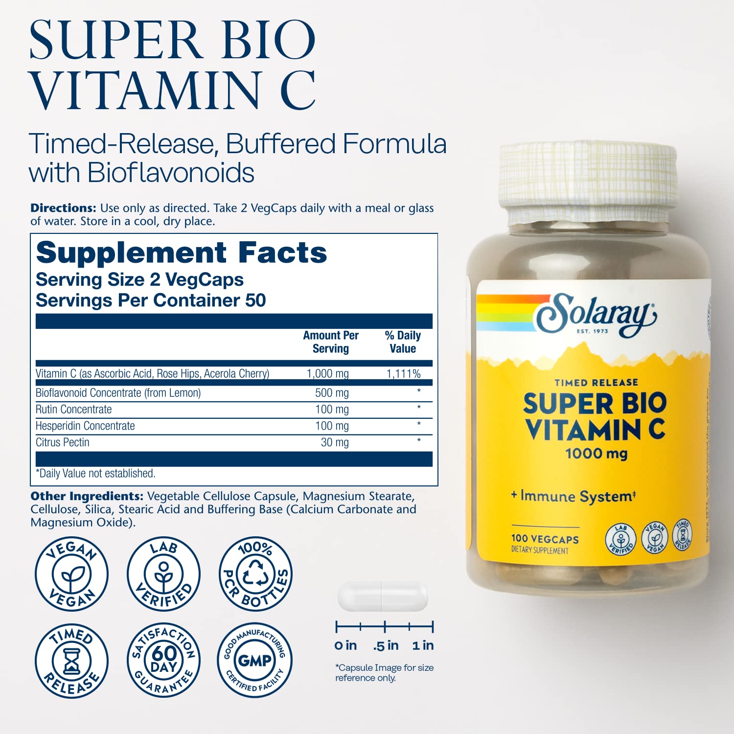 Solaray two-stage release capsules show timed delivery for sustained vitamin C.