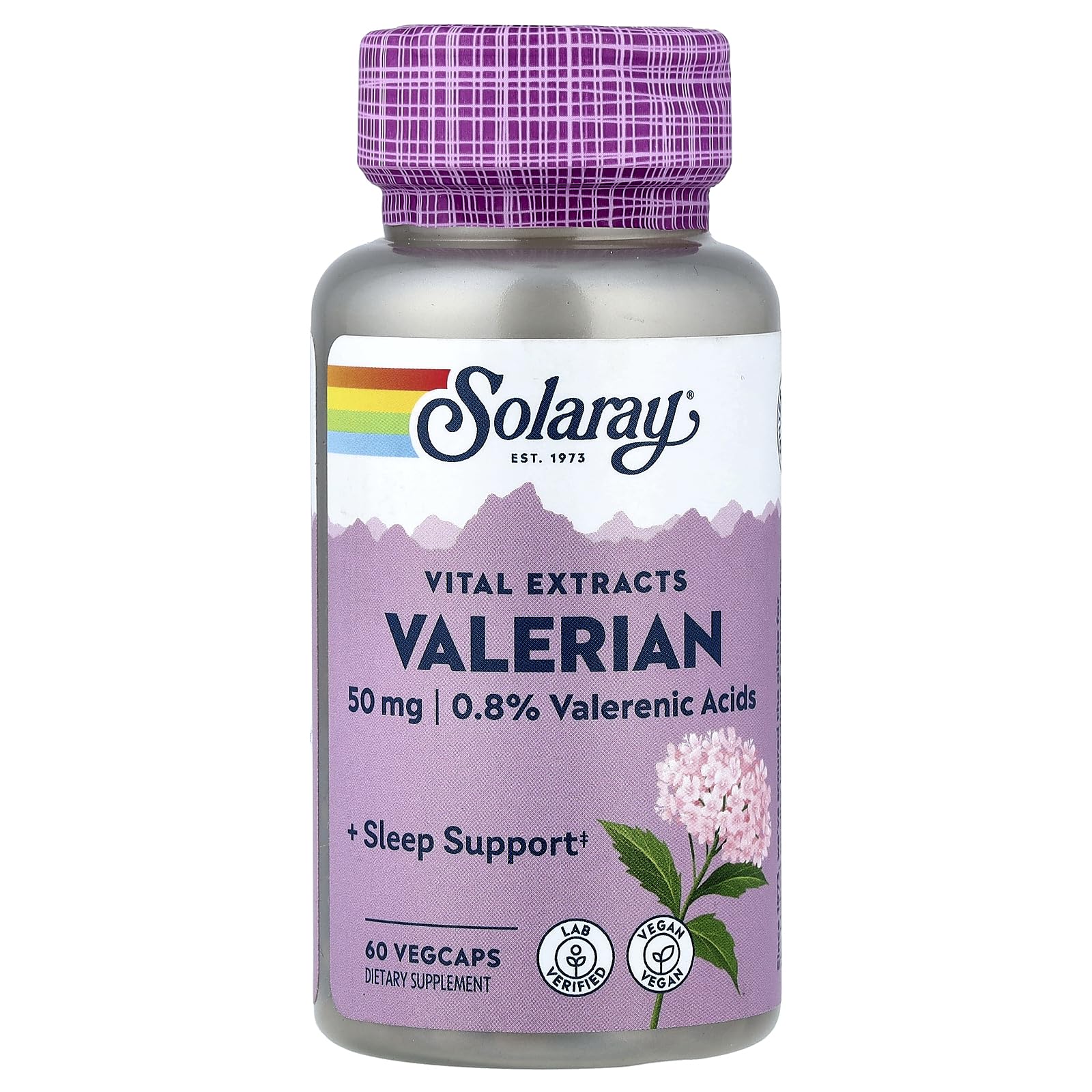 SOLARAY Valerian Root Extract bottle promotes calmness and restful sleep preparation.