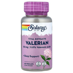 SOLARAY Valerian Root Extract bottle promotes calmness and restful sleep preparation.