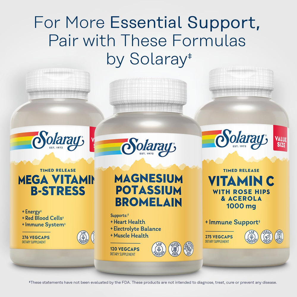 Solaray vegan 60 servings packaging illustrates convenient, plant-based daily supplementation.