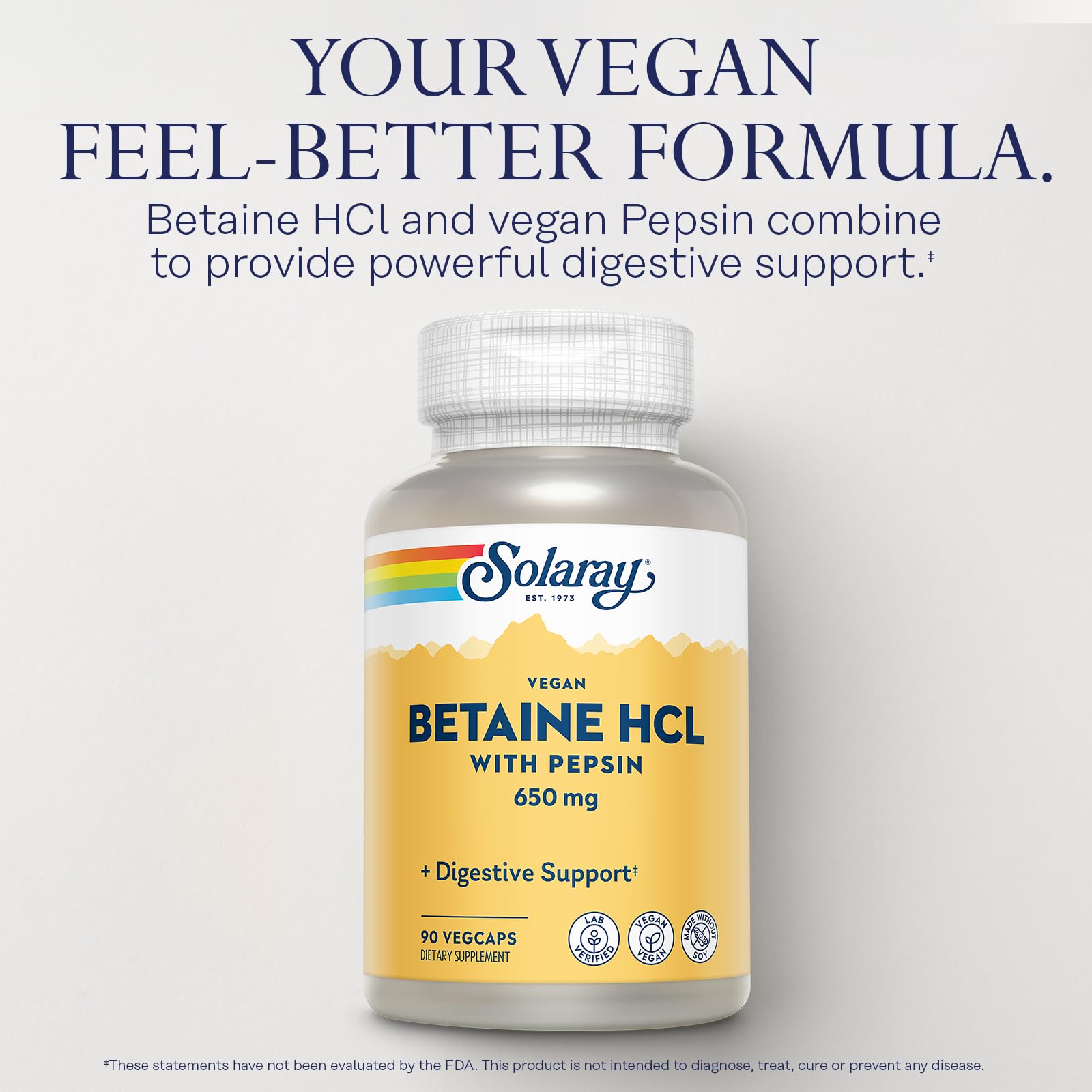 SOLARAY capsules in hand illustrating convenient daily digestive support