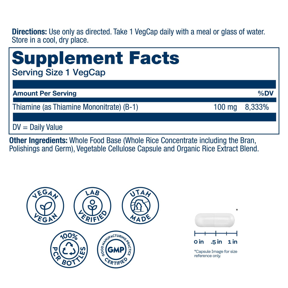 SOLARAY Vitamin B-1 capsules closeup for energy and nerve support