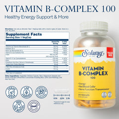 Solaray Vitamin B Complex bottle back with supplement facts and usage notes