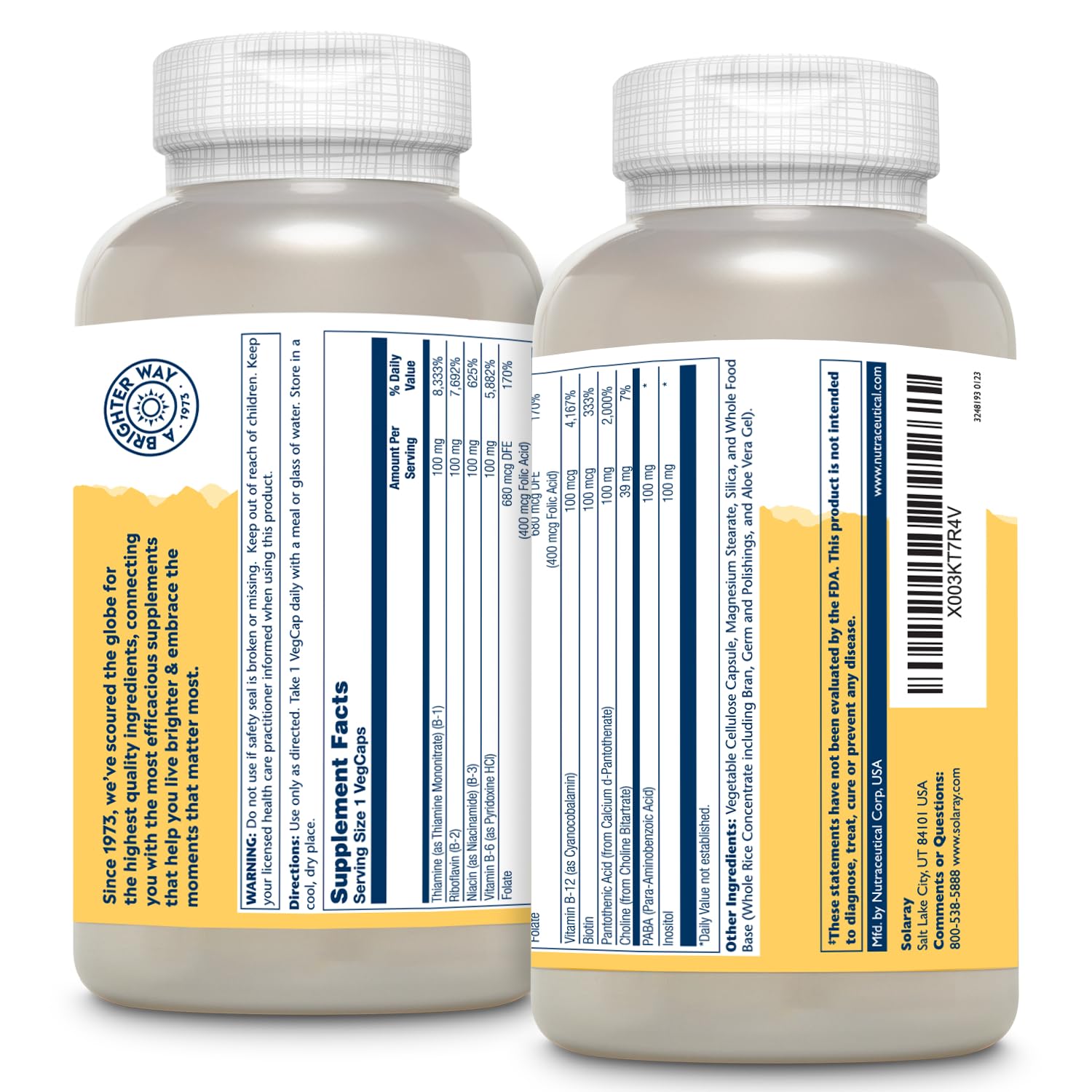 Solaray Vitamin B Complex capsules closeup showing vegan capsules