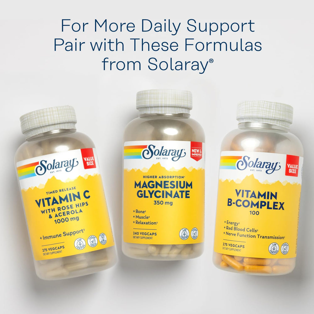 Solaray Vitamin B Complex vegan capsules count indicating 275 servings
