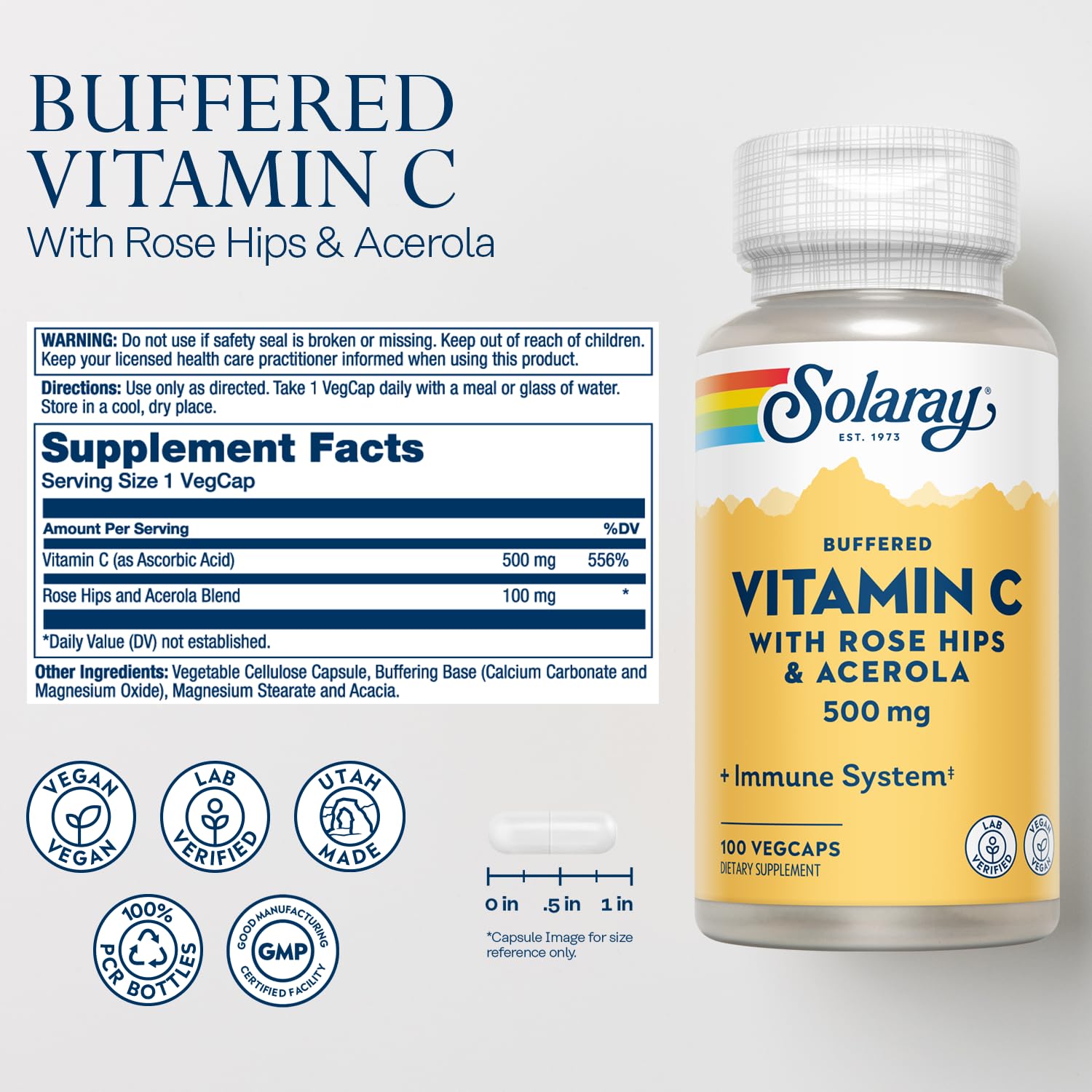 SOLARAY Vitamin C capsules with rose hips and acerola for absorption