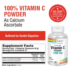 SOLARAY Vitamin C label close-up highlighting vegan, non-GMO, and purity