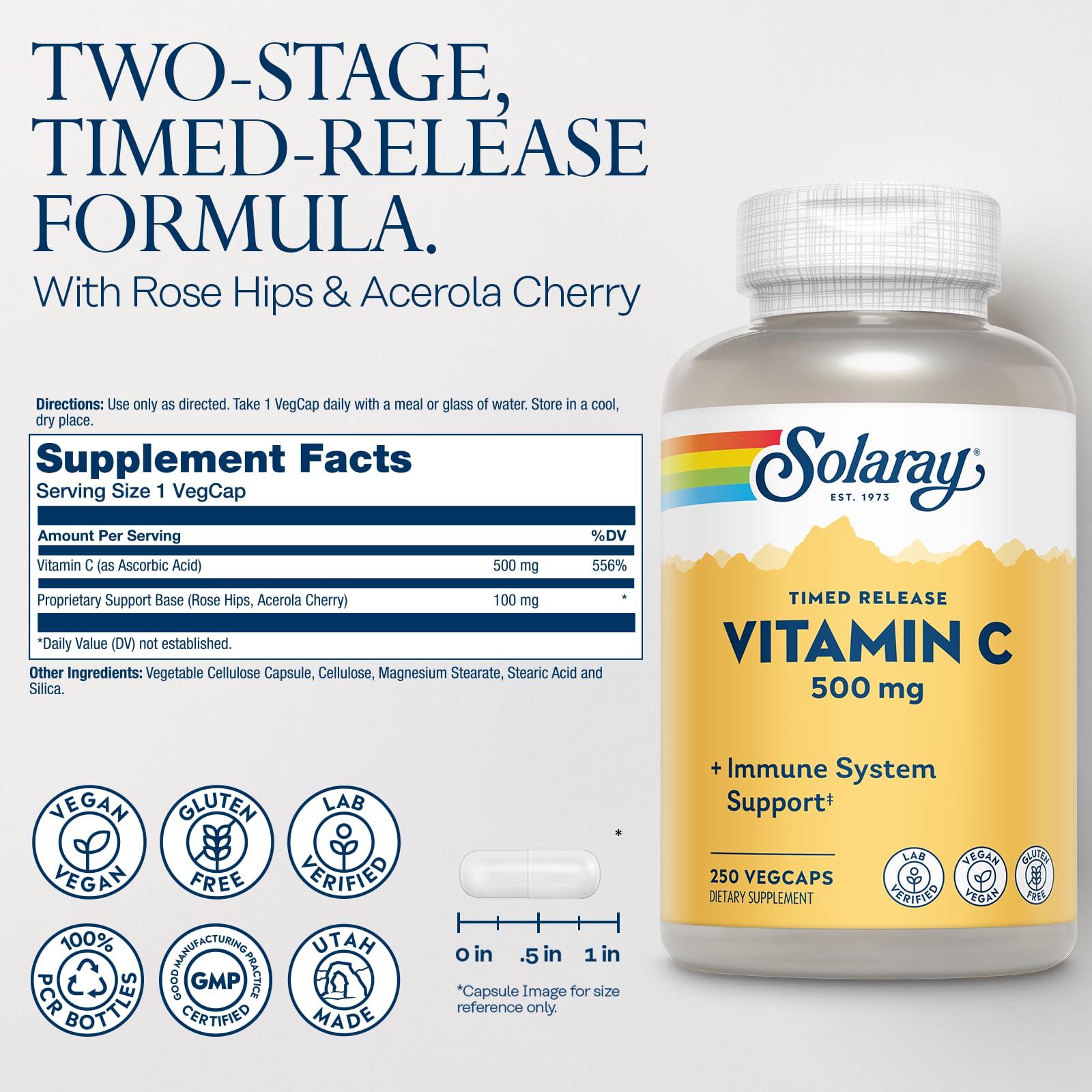 SOLARAY vitamin C rose hips and acerola blend highlights natural antioxidant support
