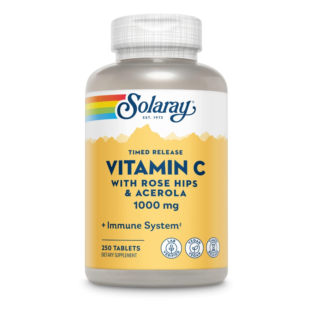 SOLARAY Vitamin C with rose hips and acerola bottle for daily immune support