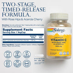 Solaray Vitamin C rose hips and acerola label close-up for bioflavonoids