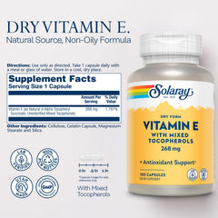 SOLARAY capsules close-up showing natural source Vitamin E with mixed tocopherols