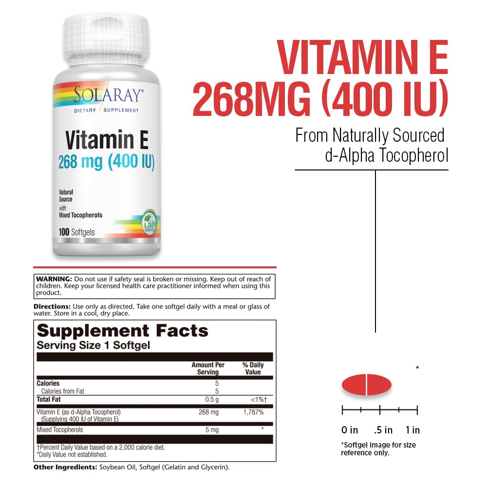 SOLARAY Vitamin E label with natural d-alpha tocopherol and mixed tocopherols
