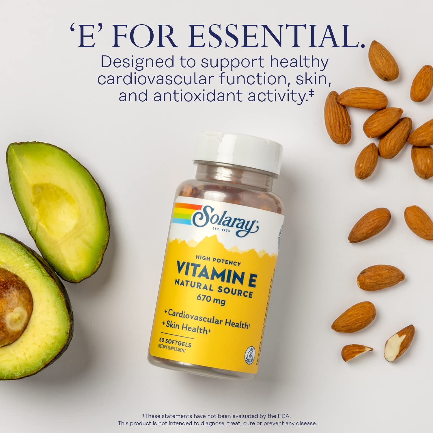 SOLARAY Vitamin E label showing ingredients and no added oil