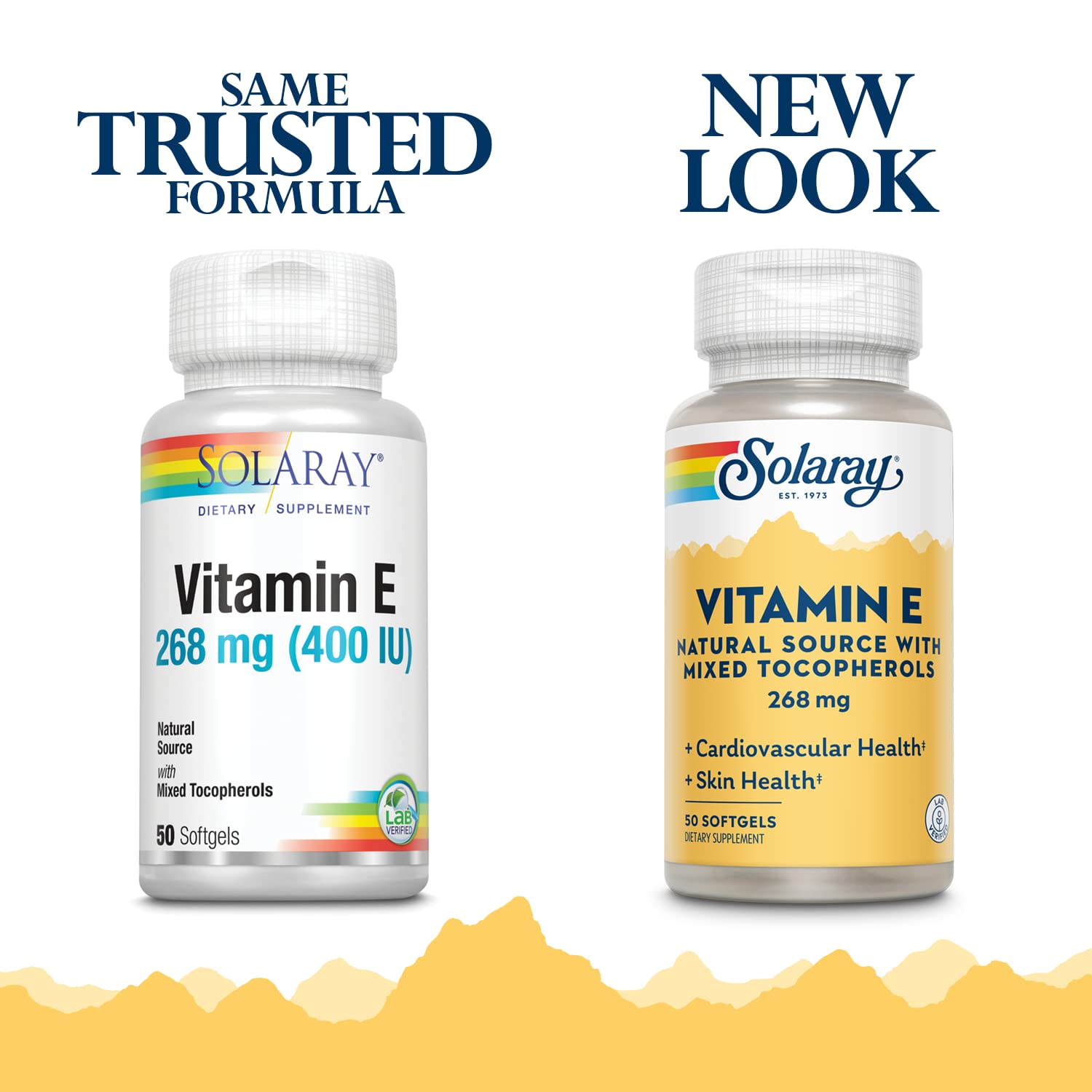 Close-up of SOLARAY Vitamin E softgels for daily antioxidant intake.