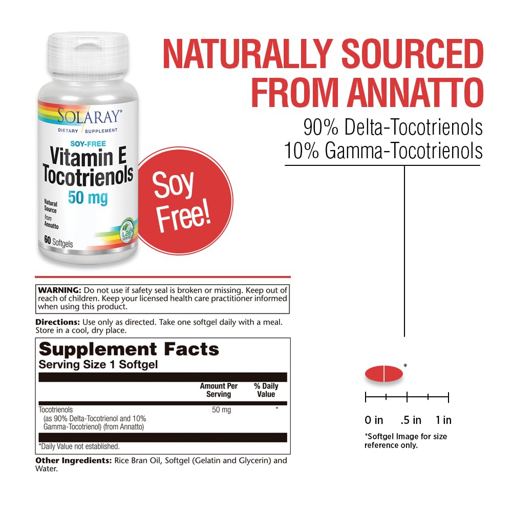 SOLARAY Vitamin E Tocotrienols cap closeup with safety seal for purity and potency.