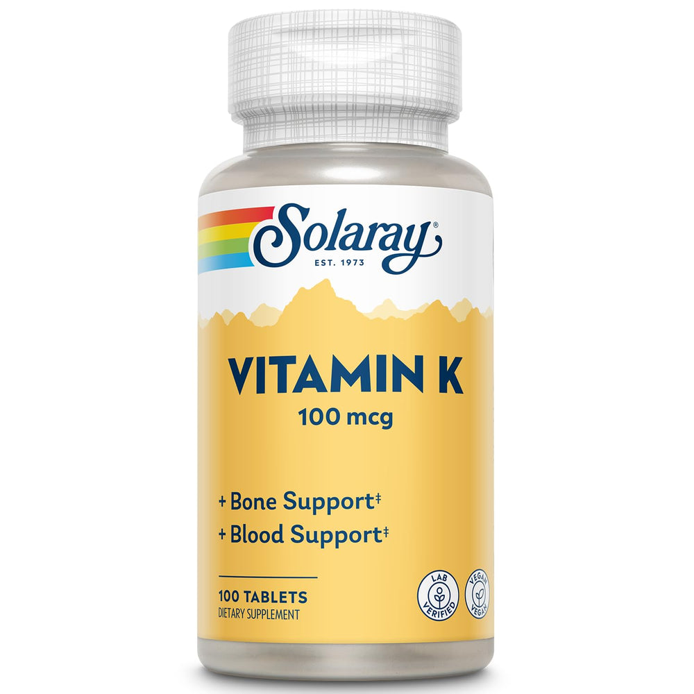 SOLARAY Vitamin K-1 bottle pour for easy daily dosing and wellness.