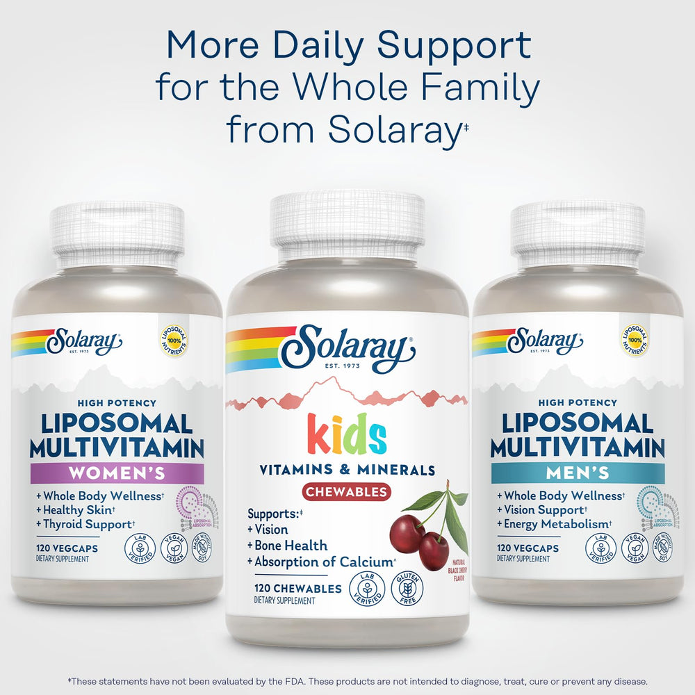 SOLARAY vitaminas para niños, dosis diaria, forma conveniente para la rutina familiar.