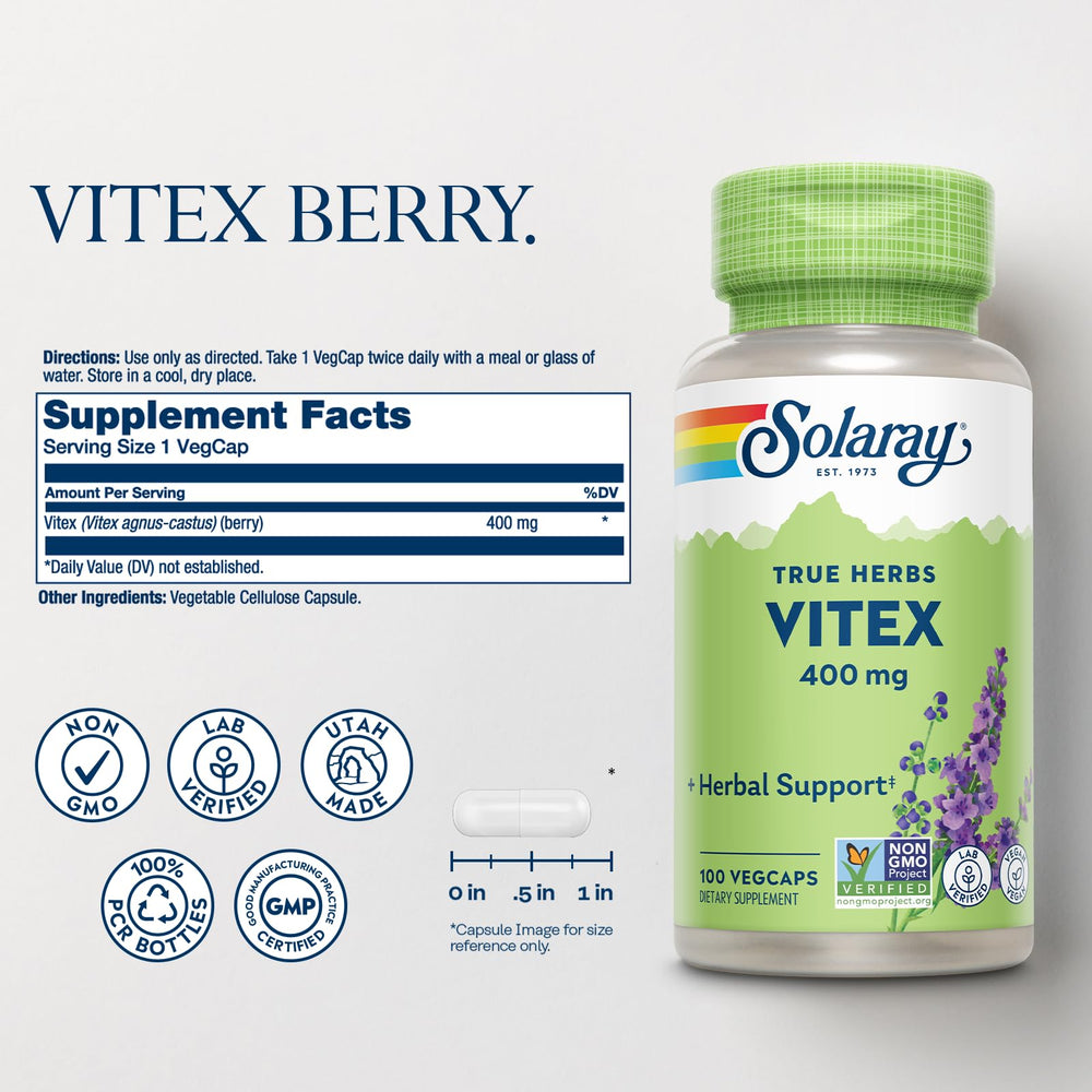 SOLARAY Vitex Berry 400mg capsules close-up for daily use