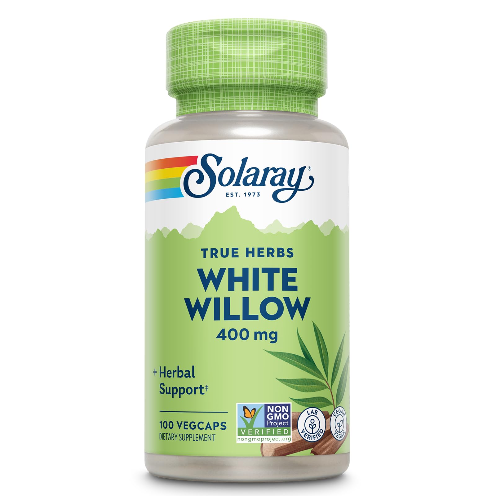 Solaray White Willow Bark capsules bottle for daily wellness support.