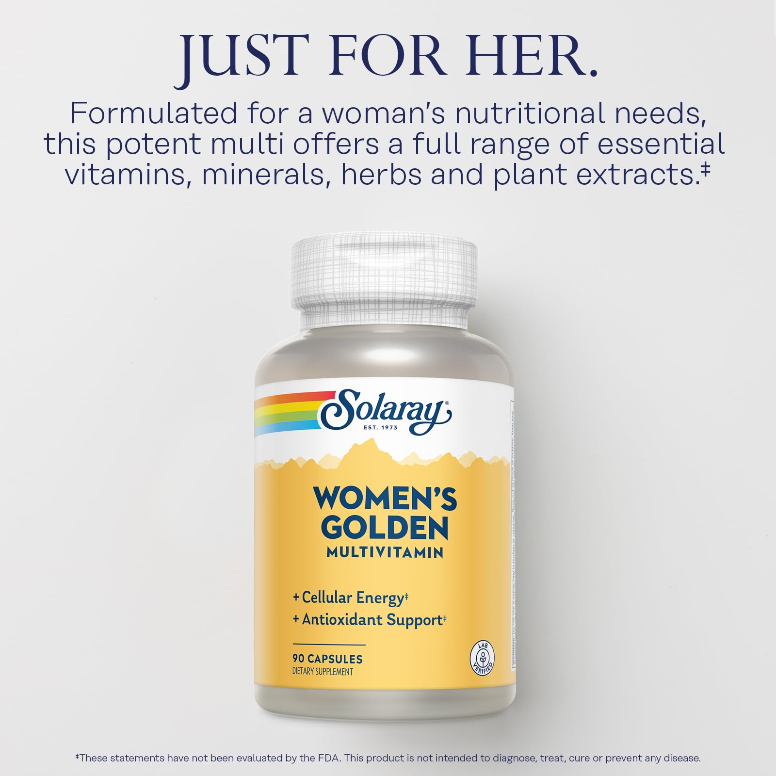 Solaray Women's Golden Multivitamin label with complete nutrient details.