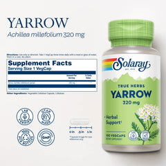 SOLARAY Yarrow capsules close-up highlighting vegan, non-GMO formula