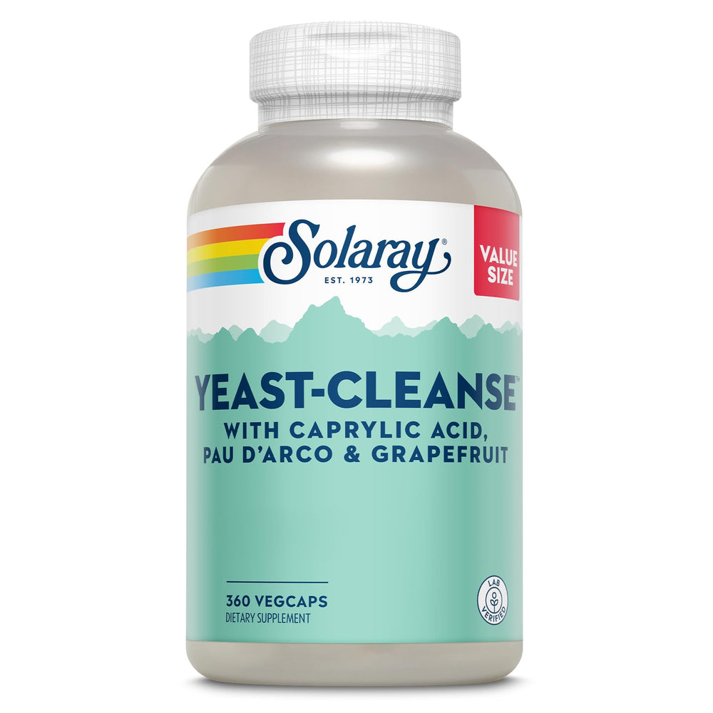 SOLARAY Yeast Cleanse bottle-front view for daily wellness support.