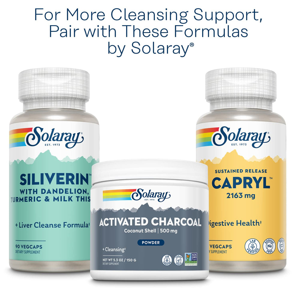 SOLARAY Yeast Cleanse lab-testing badge signals product quality.