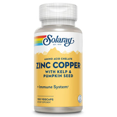 SOLARAY Zinc Copper amino acid chelate bottle pour supports daily intake convenience