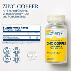 SOLARAY zinc copper amino acid chelate capsules closeup for easy daily wellness
