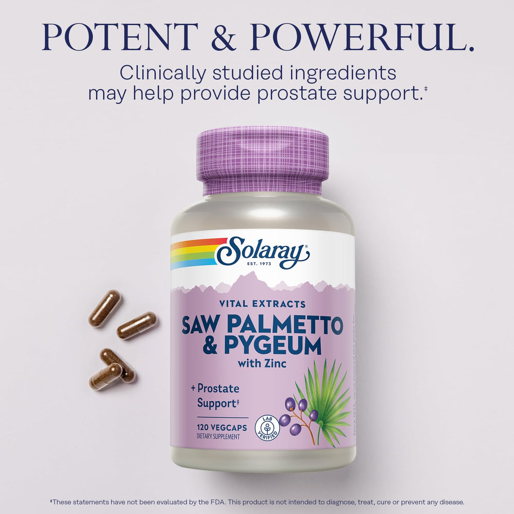 SOLARAY Zinc, Vitamin B6 and pumpkin seeds bottle highlights nutrient blend for immune and muscle health.