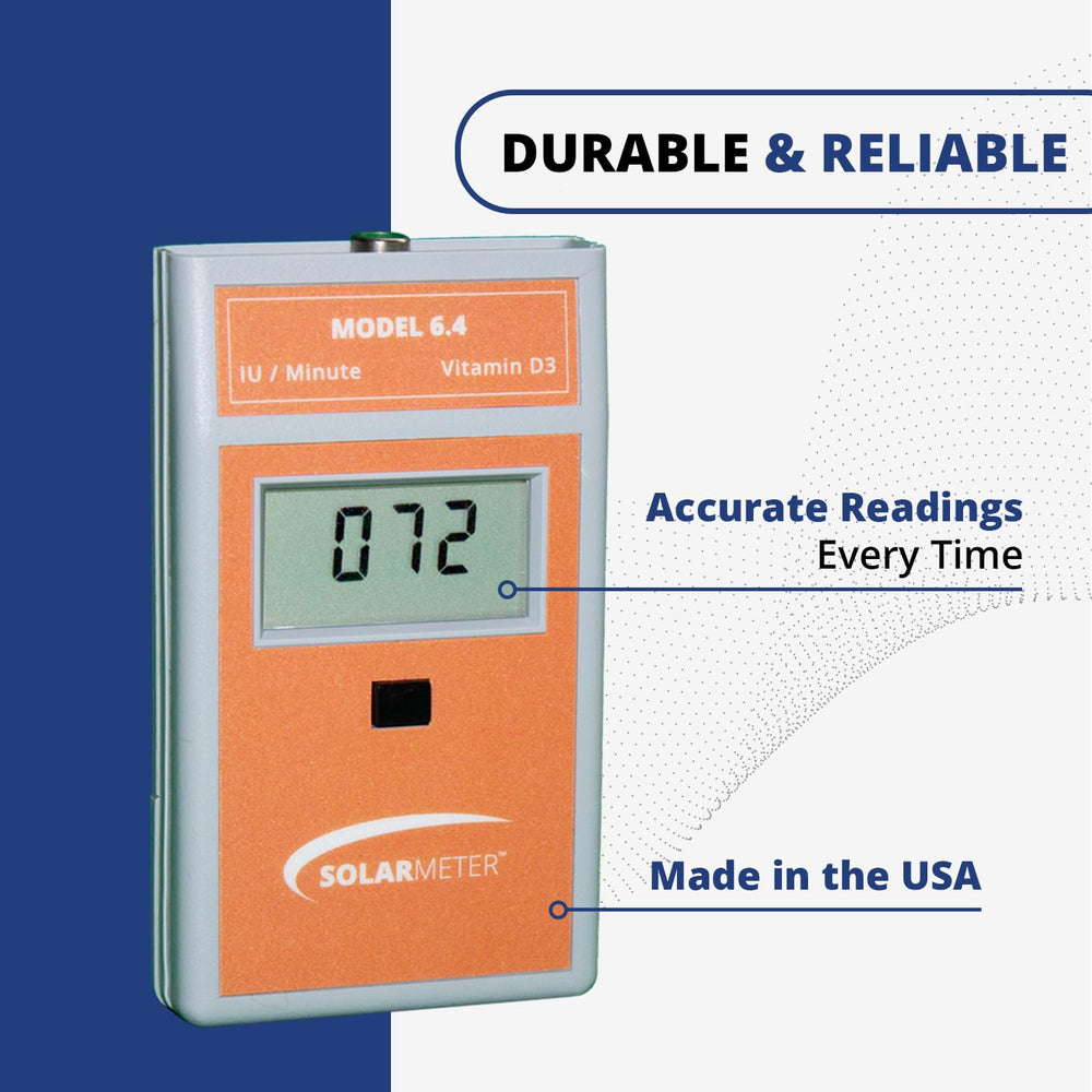 Solarmeter Model 6.4 reads outdoor solar UV exposure.