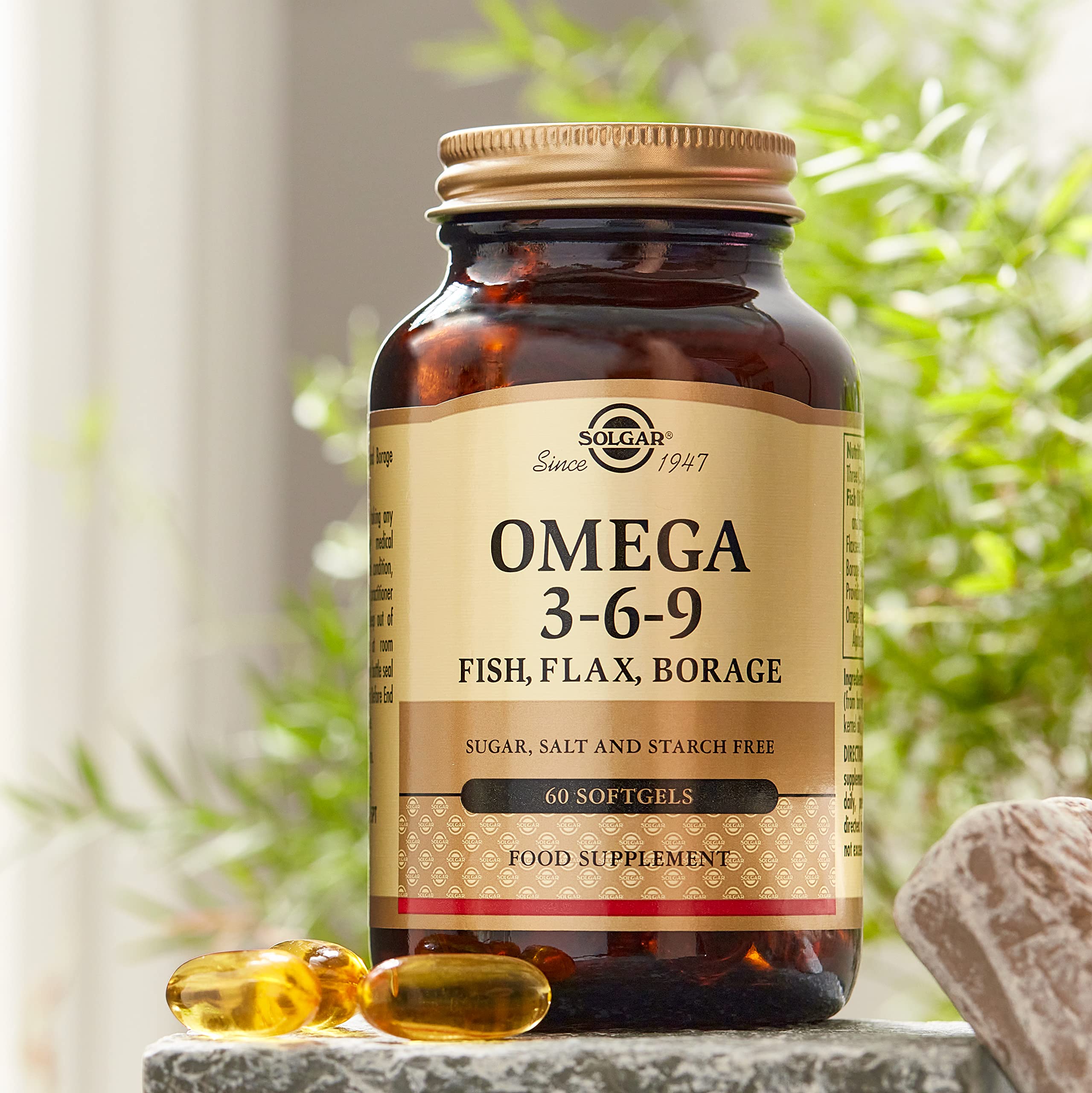 Solgar softgels pour image shows easy daily intake for balanced fats