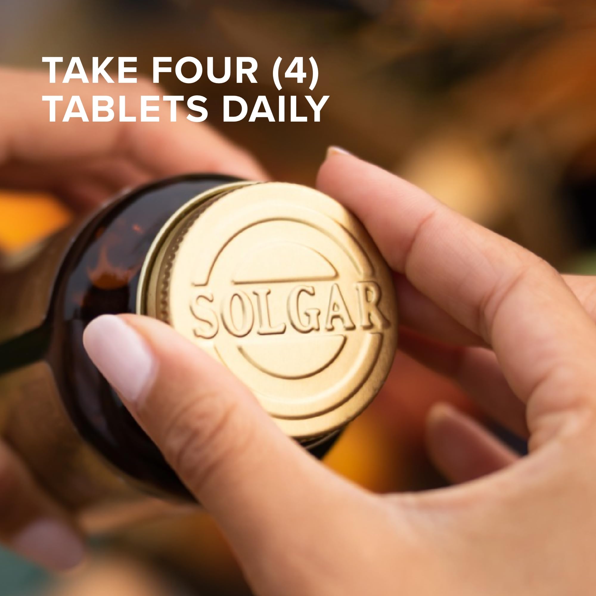 Solgar Advanced Calcium Complex tablets closeup; small, easy-to-swallow for daily use