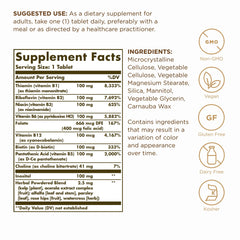 Solgar B-Complex 100 capsules highlight vegan, non-GMO formula for heart and nerves