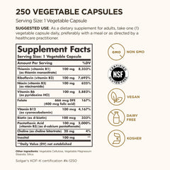 Solgar B-Complex 100 capsules closeup highlighting vegan non-GMO formula.