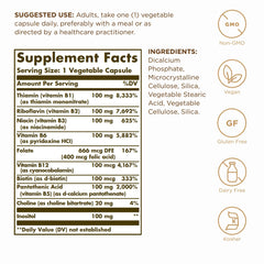 Solgar B-Complex 100 capsules; convenient daily vitamin for nervous system support.