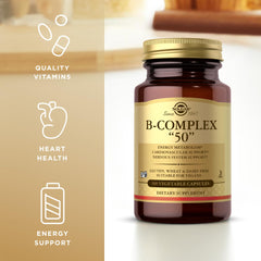 Solgar B-Complex 50 label close-up highlighting vegan, non-GMO, gluten-free