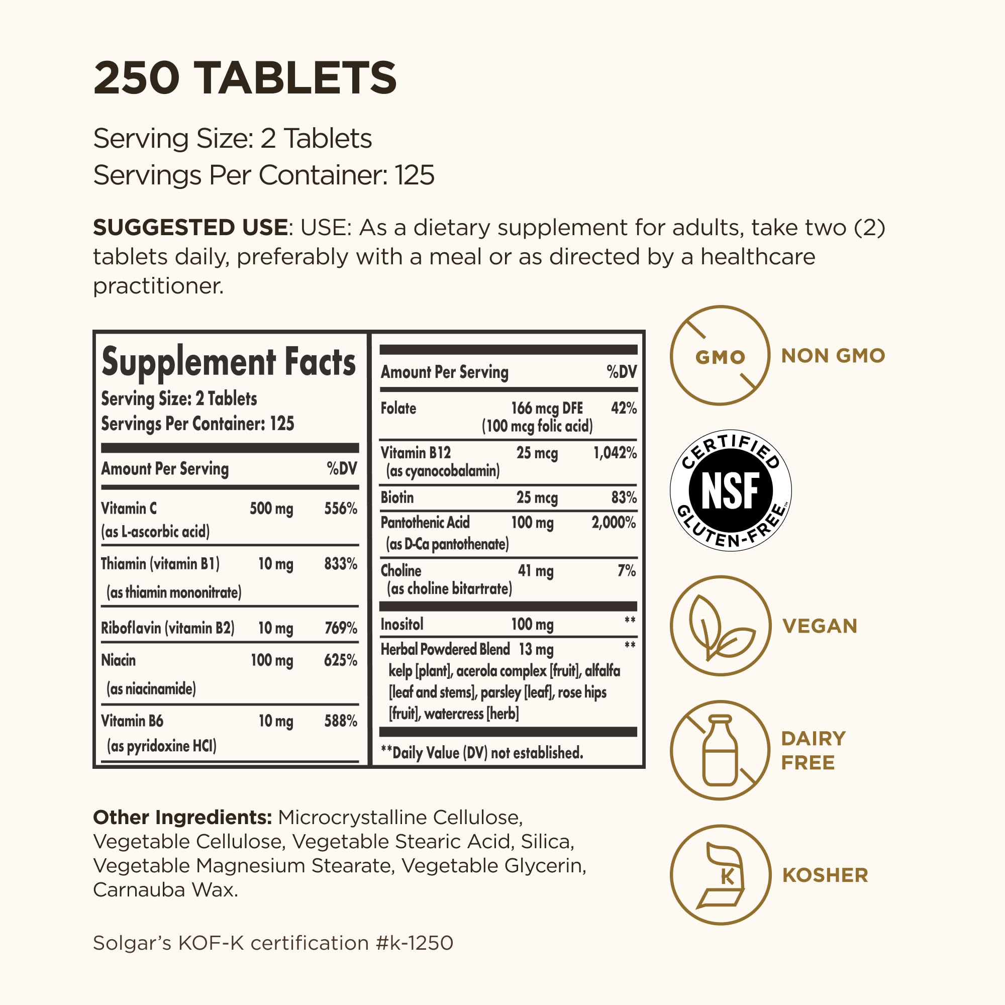Solgar B-Complex Stress Formula tablets close-up highlighting metabolism and nervous system benefits