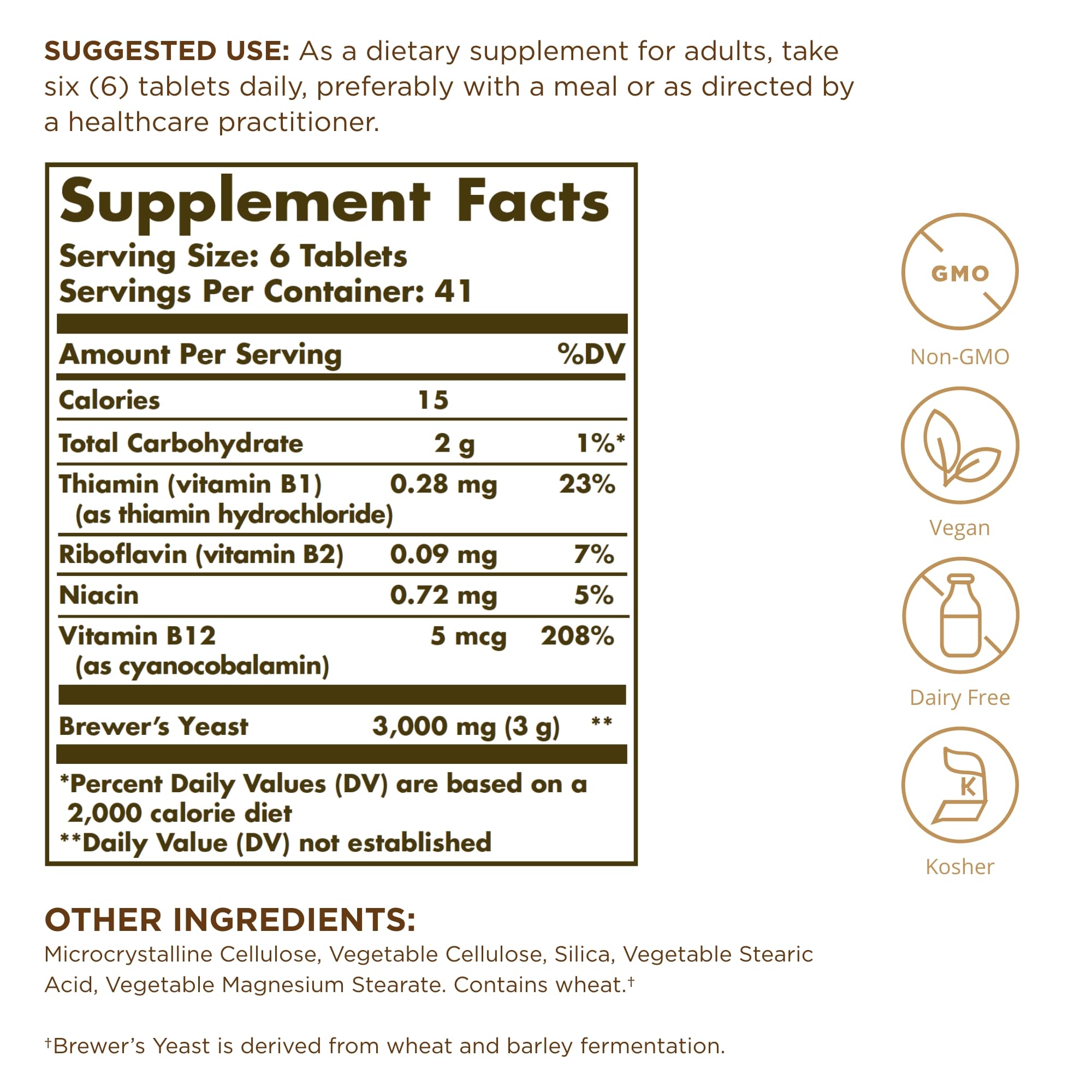 Solgar Brewer's Yeast 7-5 Grains tablets closeup highlighting compact servings