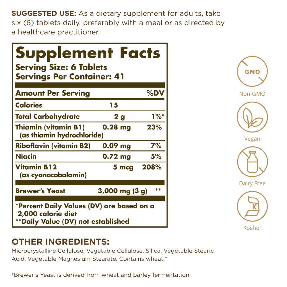 Solgar Brewer's Yeast 7-5 Grains tablets closeup highlighting compact servings
