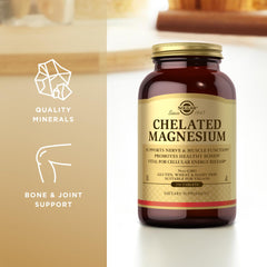 Solgar Chelated Magnesium bottle poured for easy daily use.