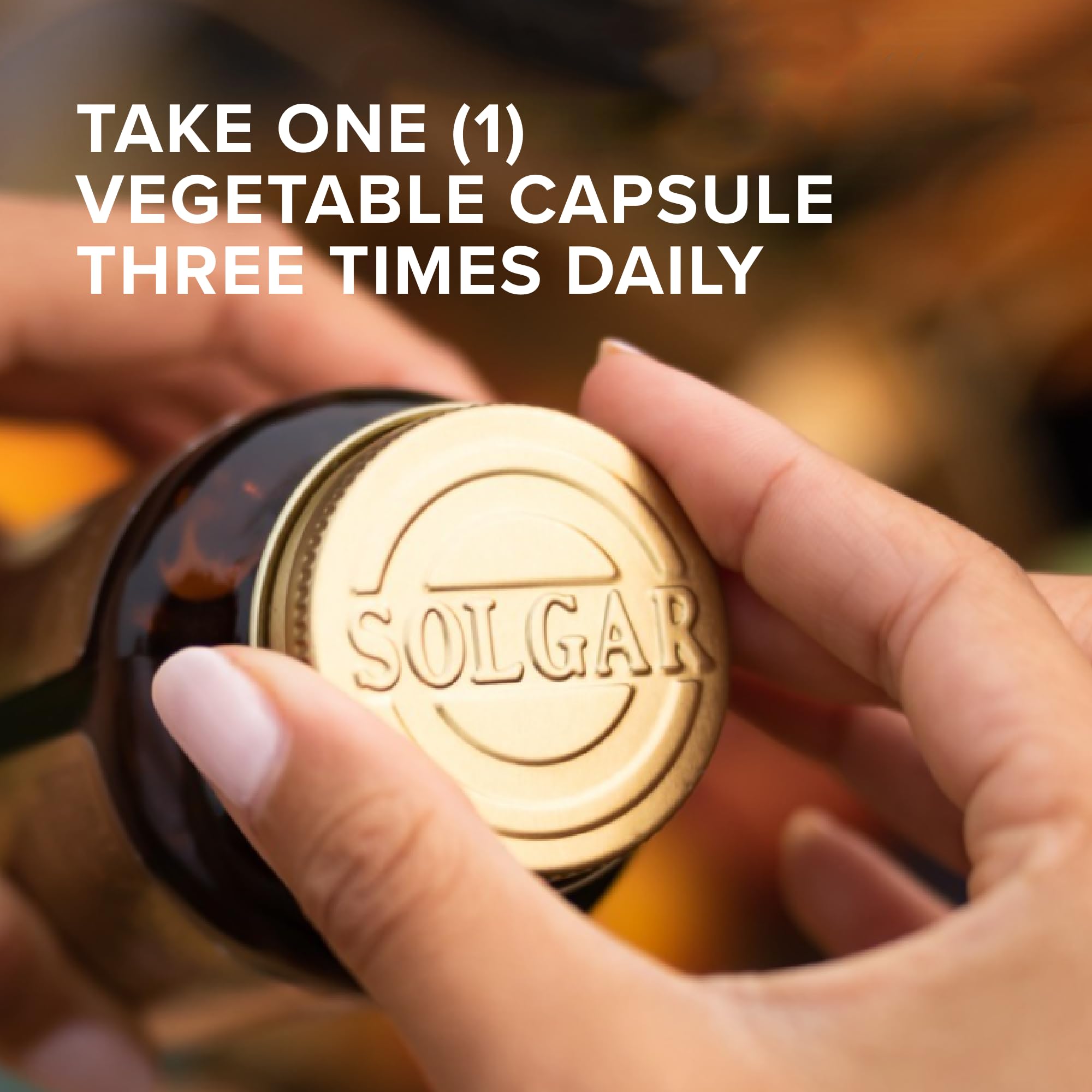 Solgar Chlorella bottle on countertop; 100 servings convenience.