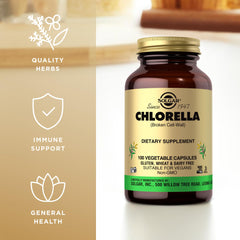 Solgar Chlorella packaging highlighting micro-algae origin.