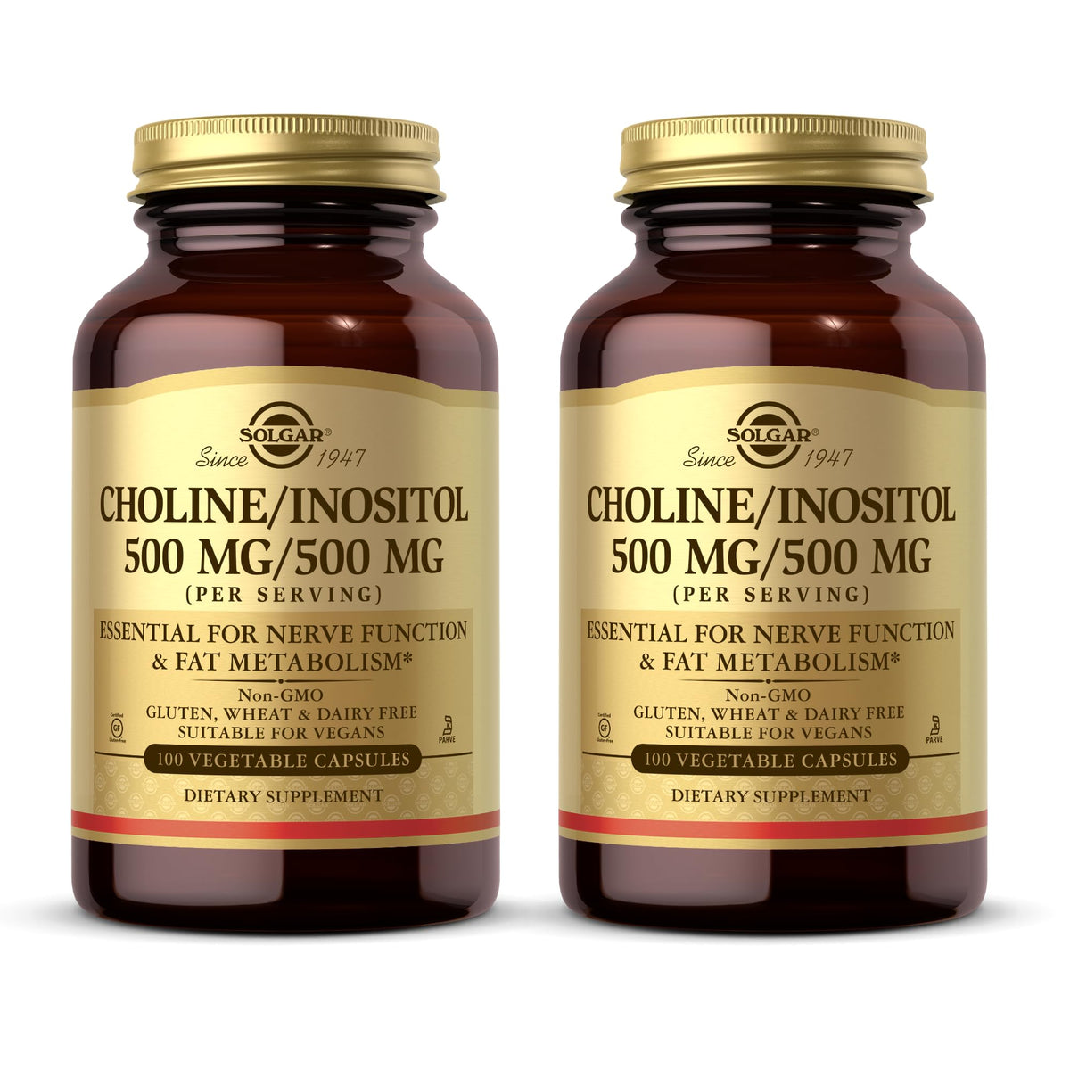 Solgar Choline/Inositol bottle front showing packaging and 100 servings
