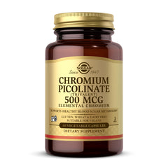 Solgar Chromium Picolinate 500mcg bottle on white background, supports daily wellness