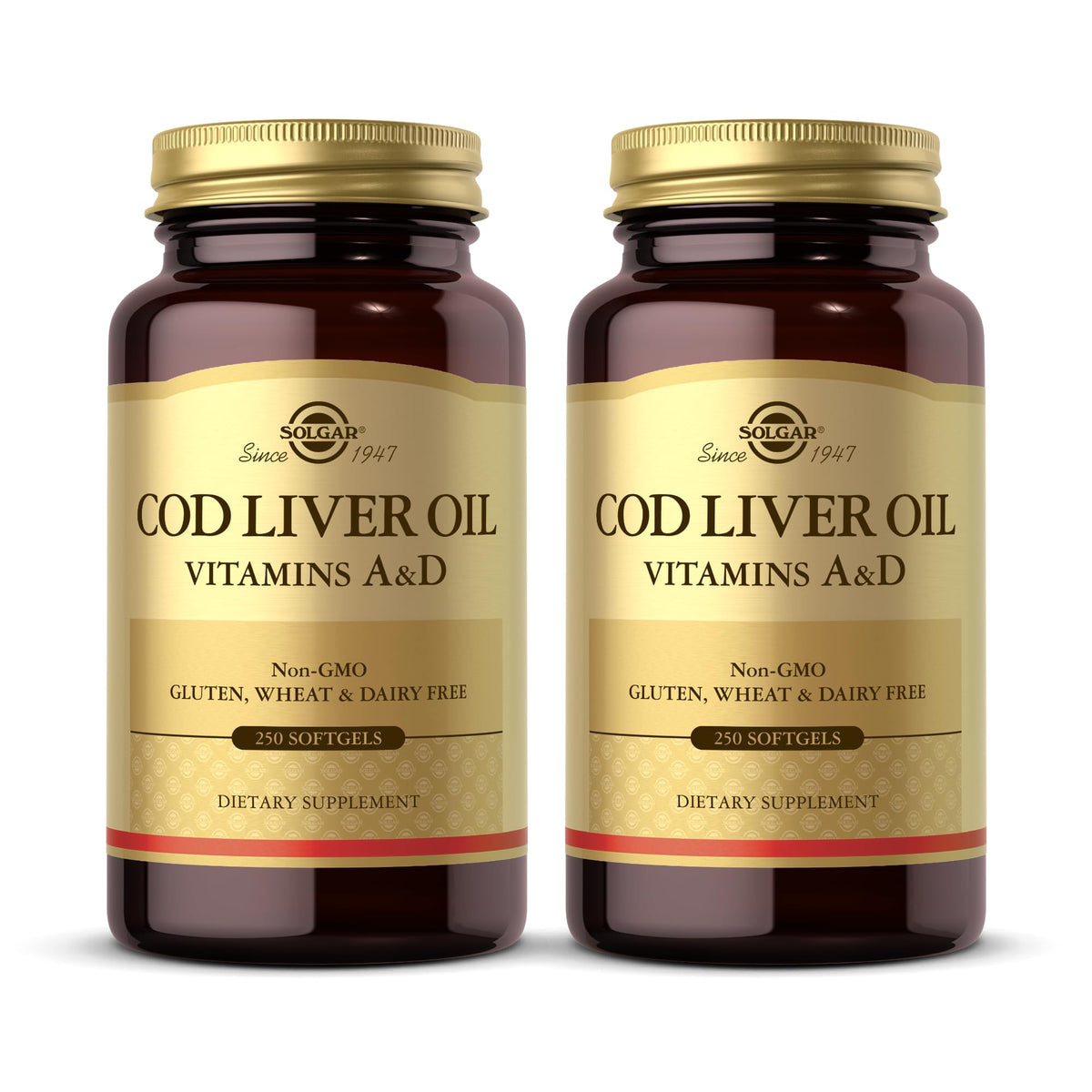 Solgar Cod Liver Oil bottle with 250 softgels for daily immune and bone health.