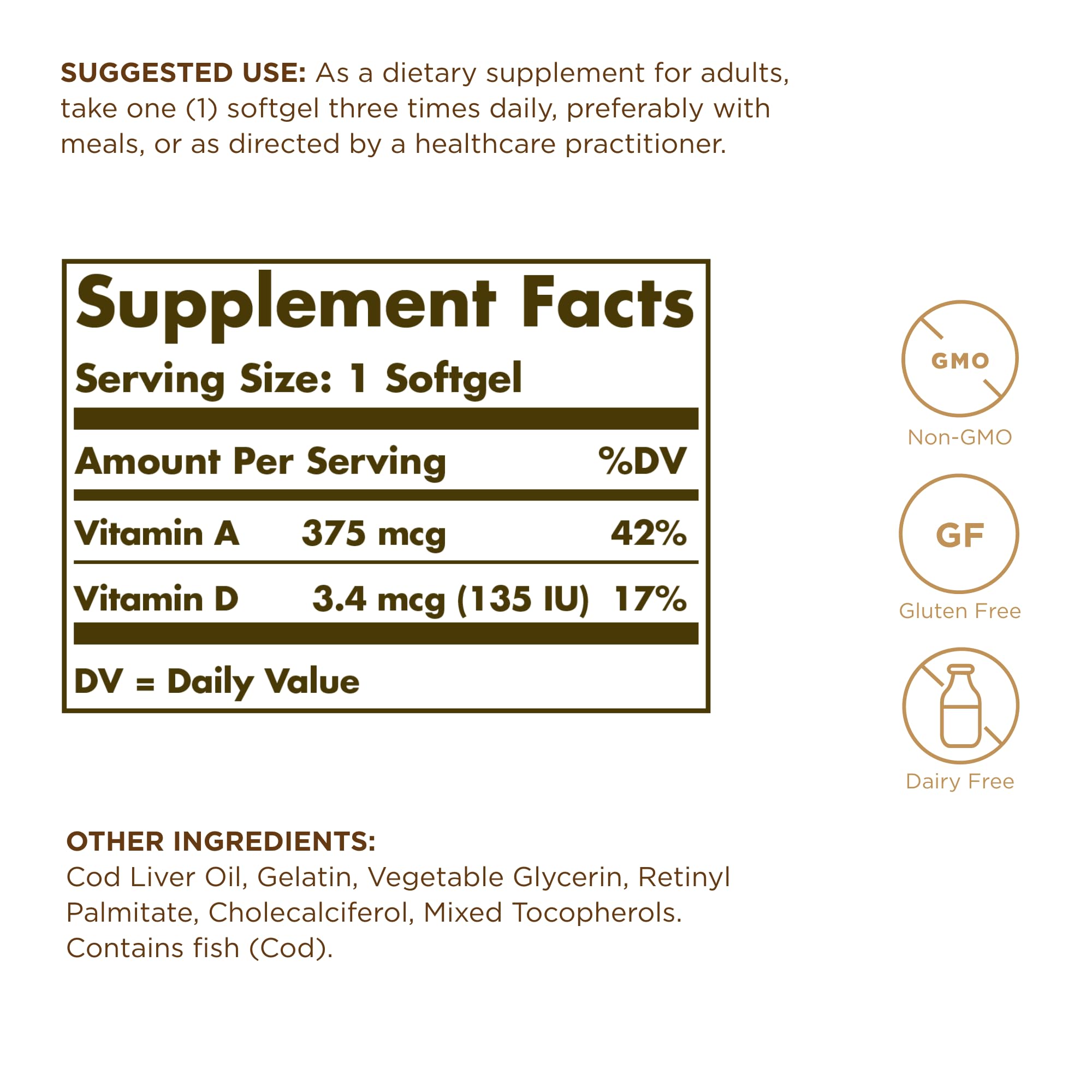 Solgar Cod Liver Oil softgels closeup showing smooth capsules and purity.